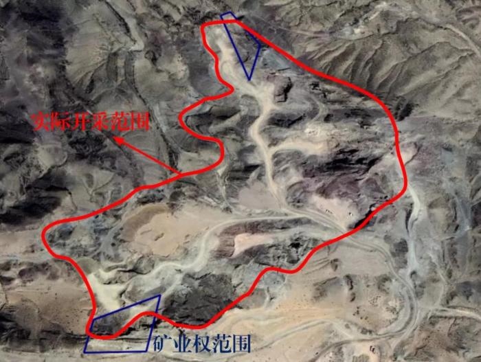 2021年5月的衛(wèi)星遙感影像顯示，白土崗子石料廠(chǎng)礦業(yè)權(quán)面積僅16.65畝，越界開(kāi)采達(dá)207畝，超出12.4倍