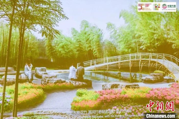 圖為活動現(xiàn)場通過視頻展示“中國竹園”設(shè)計方案。　荷蘭駐華大使館供圖