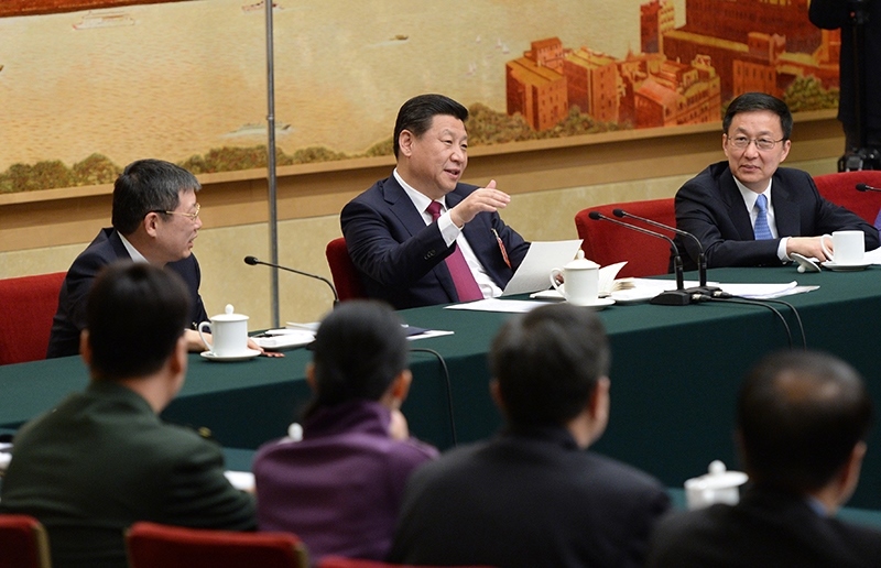 2014年3月習(xí)近平總書記參加十二屆全國人大二次會(huì)議上海代表團(tuán)的審議。