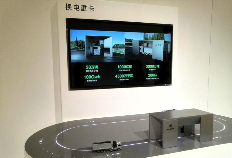 零碳產(chǎn)業(yè)園中換電重卡項目的演示模型。人民網(wǎng)記者 孫博洋攝