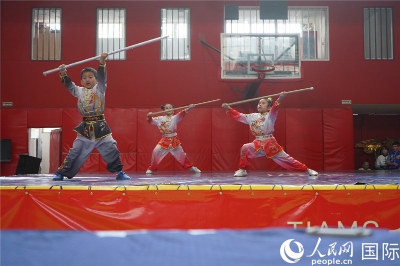 圖為開幕式現(xiàn)場兒童武術(shù)表演。人民網(wǎng)記者 許放攝