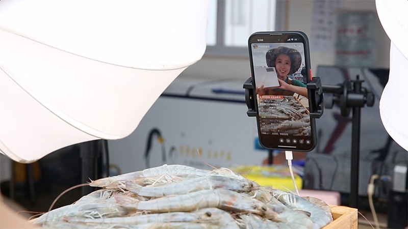 江蘇連云港，村民進行直播銷售。范堯攝