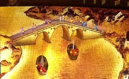 △9月23日，杭州第19屆亞洲運動會開幕式現(xiàn)場的拱宸橋形象。