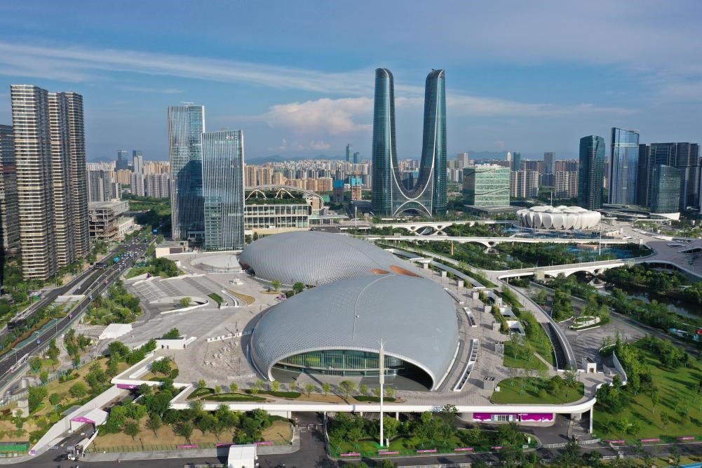 2023年6月28日，杭州奧體中心游泳館、體育館（無人機照片）。新華社記者 黃宗治 攝