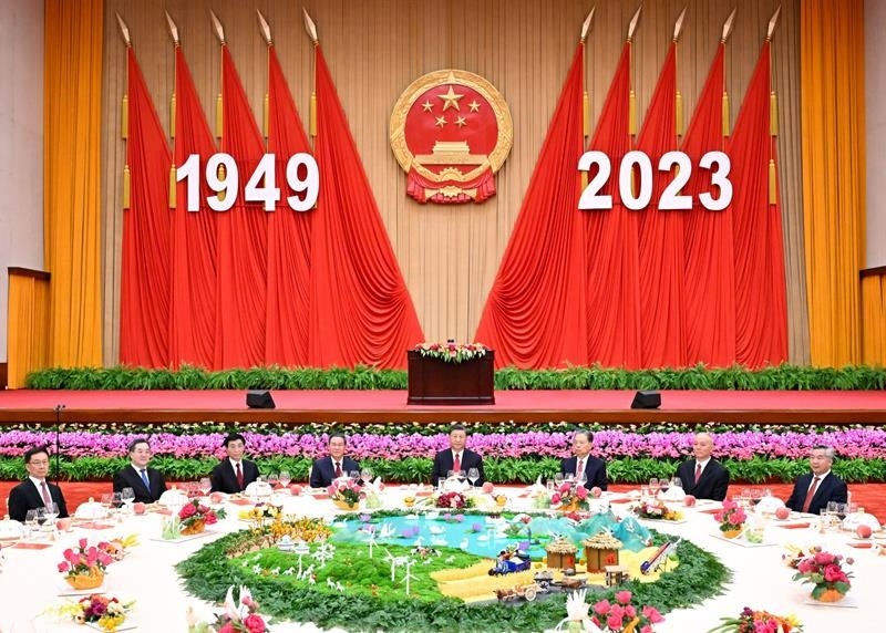 △2023年9月28日，慶祝中華人民共和國(guó)成立74周年招待會(huì)在北京人民大會(huì)堂舉行。