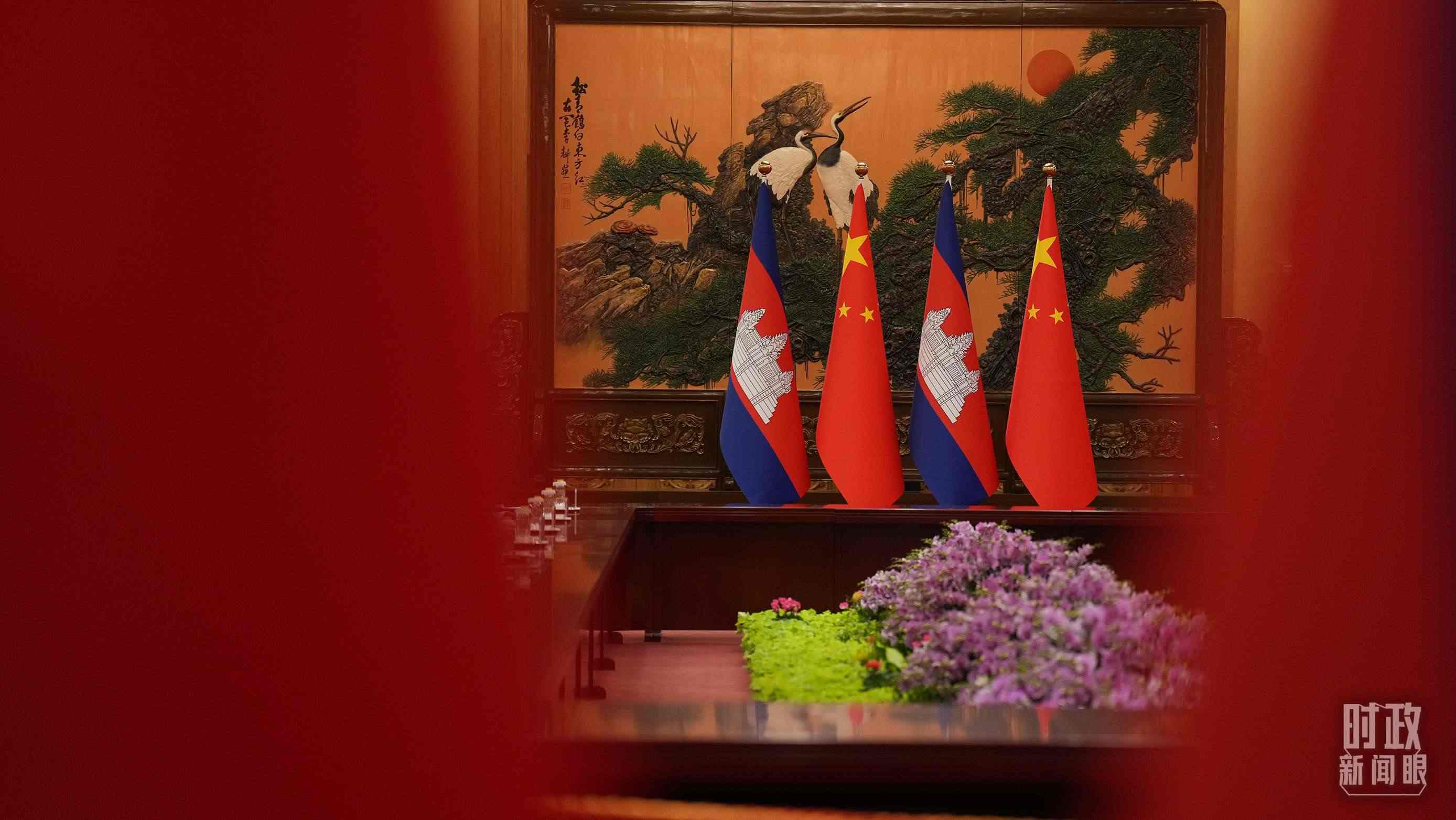 △人民大會(huì)堂，中柬兩國(guó)領(lǐng)導(dǎo)人會(huì)見現(xiàn)場(chǎng)。（總臺(tái)國(guó)廣記者李晉拍攝）
