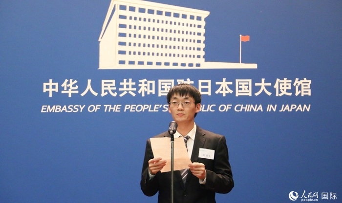 獲獎學(xué)生代表、大阪大學(xué)博士生劉亞飛發(fā)表感言。人民網(wǎng) 許可攝