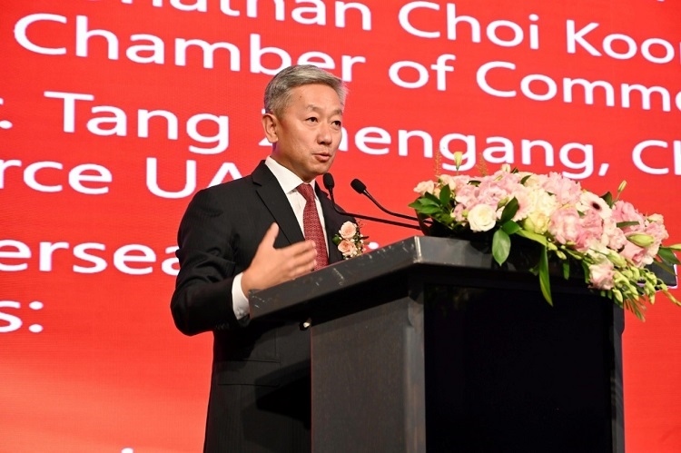 中國駐阿聯(lián)酋大使張益明致辭。阿聯(lián)酋中華工商總會供圖