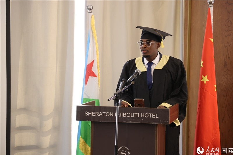 吉布提魯班工坊2023屆畢業(yè)生代表發(fā)言。人民網(wǎng)記者 張志文攝