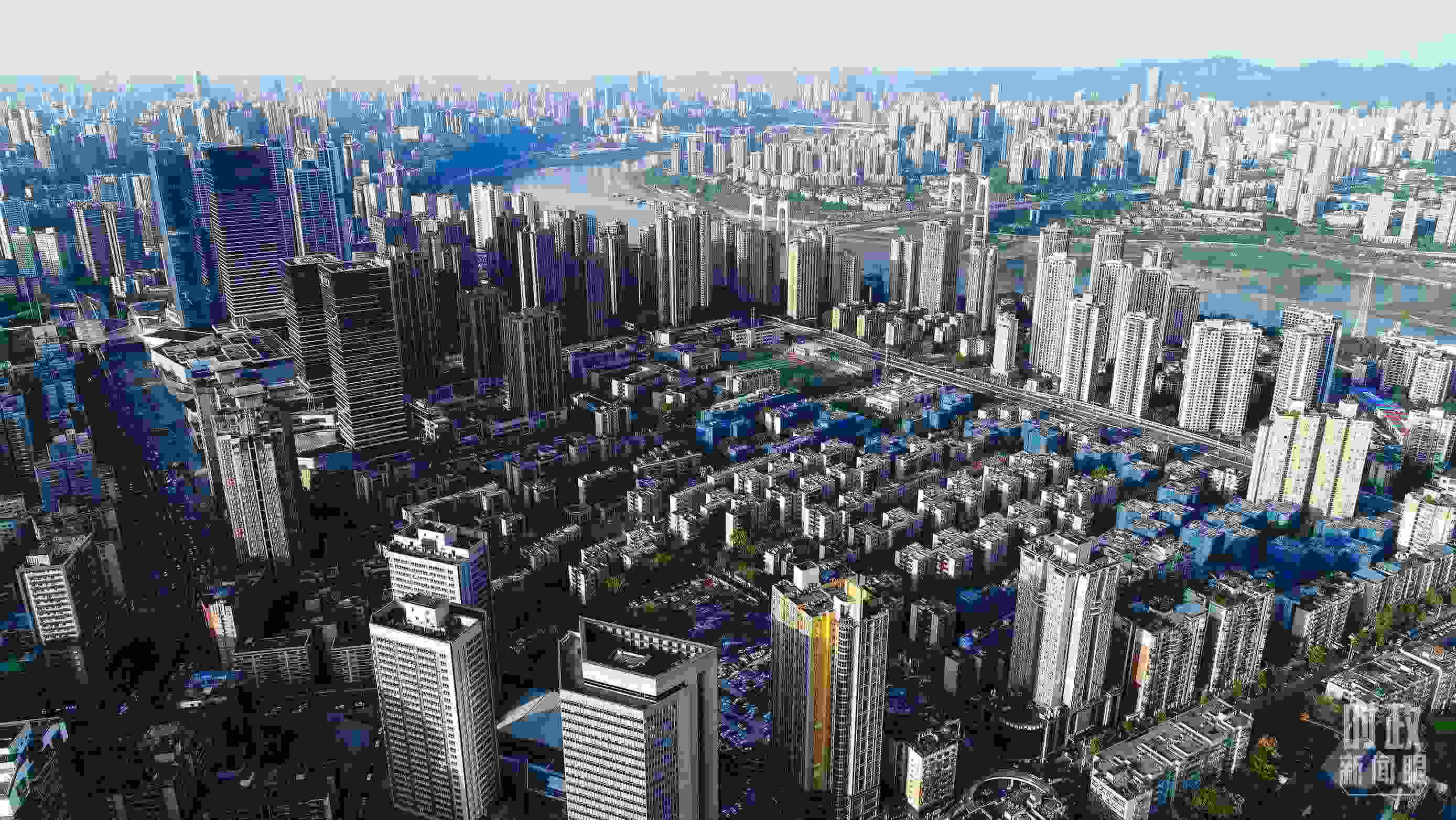 △俯瞰謝家灣街道民主村社區(qū)。（總臺(tái)記者謝鵬拍攝）