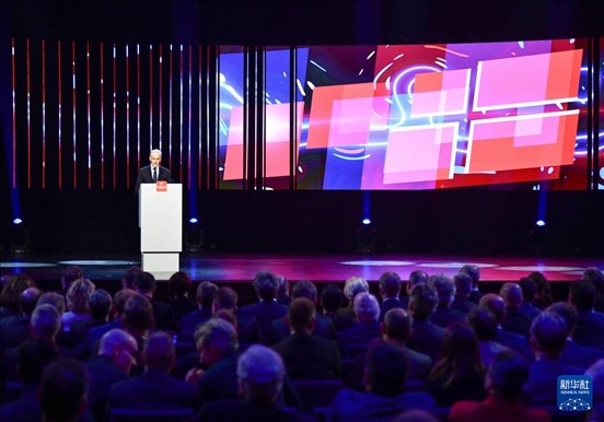 4月21日，挪威首相斯特勒在德國漢諾威工業(yè)博覽會開幕式上致辭。挪威是今年展會主賓國。新華社記者 任鵬飛 攝