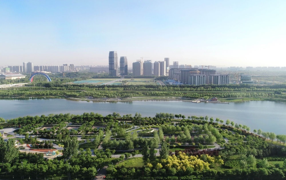 石家莊市滹沱河景色（2022年5月16日攝，無人機(jī)照片）。新華社記者 楊世堯 攝