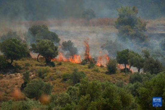 6月12日，以色列北部加利利地區(qū)遭受火箭彈襲擊后冒出滾滾濃煙。新華社發(fā)（阿亞爾·馬戈林攝/基尼圖片社）