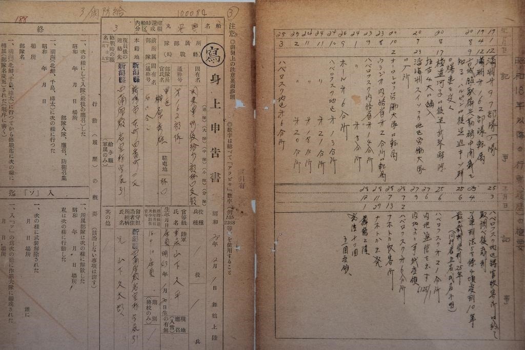 這是7月5日在侵華日軍第七三一部隊(duì)罪證陳列館拍攝的731部隊(duì)林口162支部《身上申告書》（影印件）。新華社記者 張濤 攝