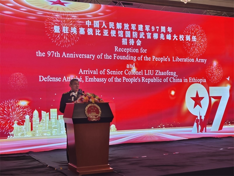 中國(guó)駐埃塞俄比亞使館國(guó)防武官柳兆峰致辭。攝影江絳