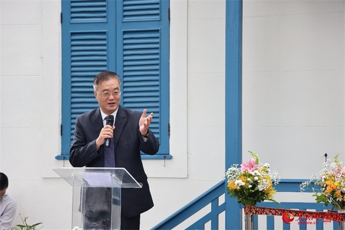 中國駐巴西大使祝青橋在開園儀式上發(fā)表致辭。人民網(wǎng)記者 張志文攝