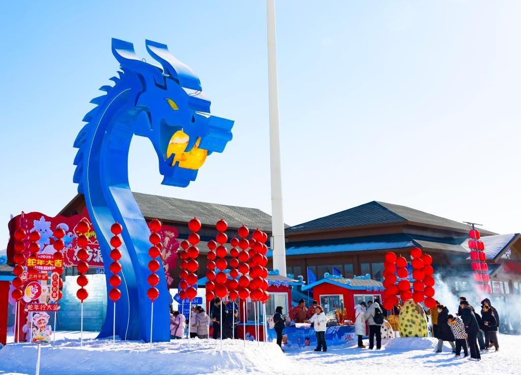 2025年1月，游客在遼寧錦州東方華地城海洋冰雪王國內(nèi)游覽。新華社發(fā)
