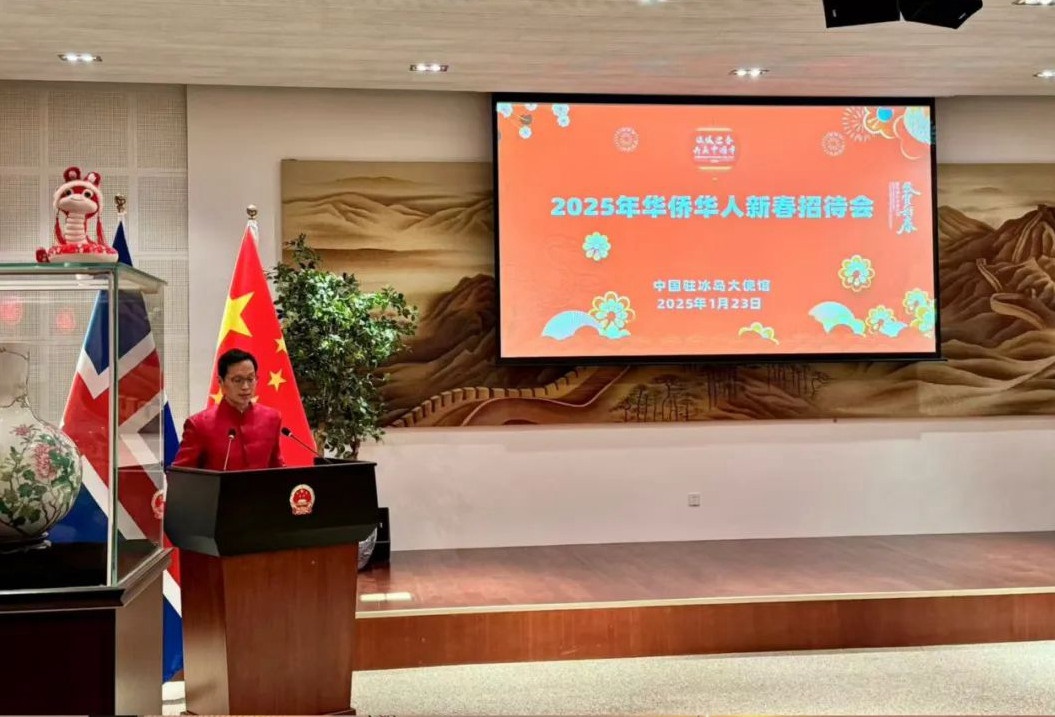 中國駐冰島大使何儒龍致辭。中國駐冰島大使館供圖