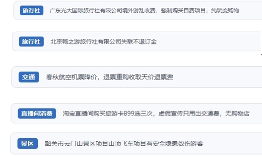 網(wǎng)友在“人民投訴”平臺(tái)反映涉旅游消費(fèi)相關(guān)糾紛。（“人民投訴”用戶投訴截圖）