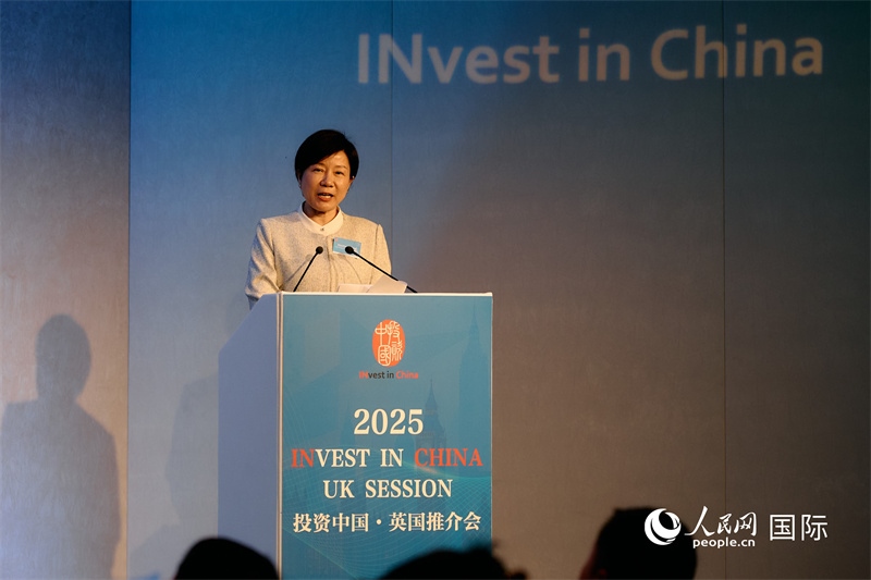 湖南省商務廳廳長龍小紅做商務工作情況推介。楊浩鵬攝。